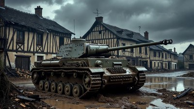 Panzer Tank in Ruined Village