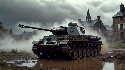 Tiger Tank in Foggy French Village