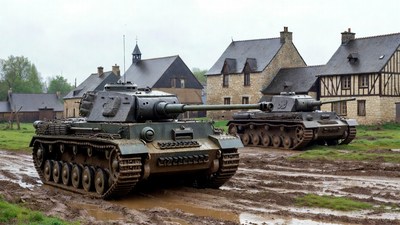 Panzer Tanks in French Village