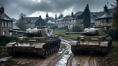Two Panzer Tanks on Muddy Road