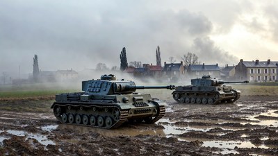 Two Panzer Tanks in Muddy Field