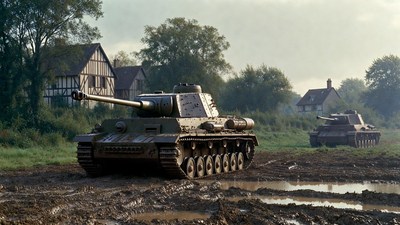 Panzer Tanks in Muddy Field