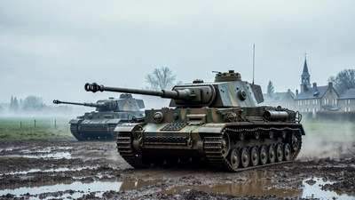 Panzer Tanks in Muddy Field