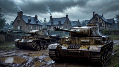 Panzer Tanks in Muddy Village