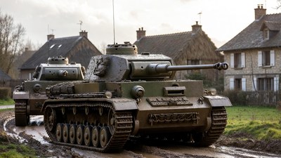 Panzer Tanks on Muddy Village Road