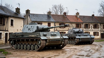 Two Panzer IV Tanks in French Village