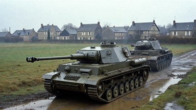 Two German Tanks on Muddy Road