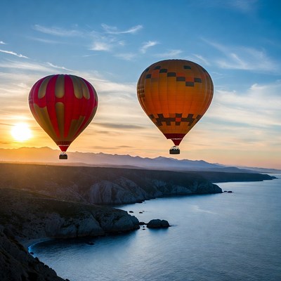 Hot Air Balloons over Coastal Cliffs