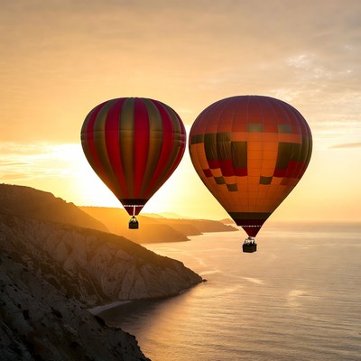 Hot Air Balloons Over Coastal Cliffs