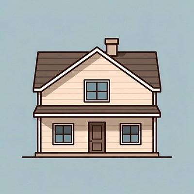 Cartoon House on Blue Background