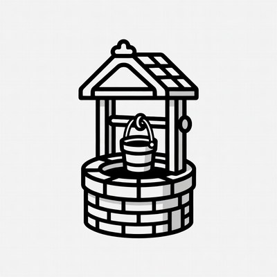 Line Art Water Well Illustration