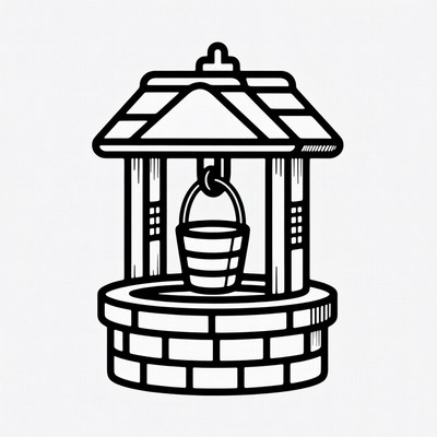 Line Art Well with Bucket