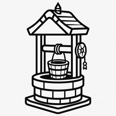 Cartoon Wish Well with Bucket