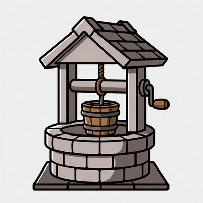 Cartoon Well with Bucket and Crank