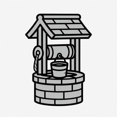 Cartoon Gray Stone Well