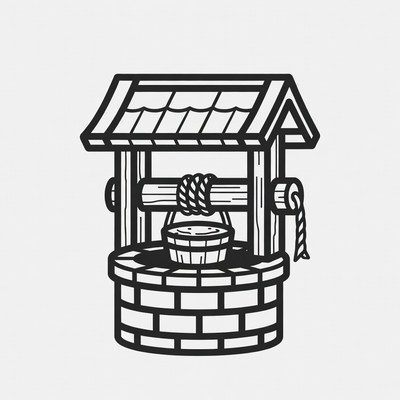 Line drawing of wooden well