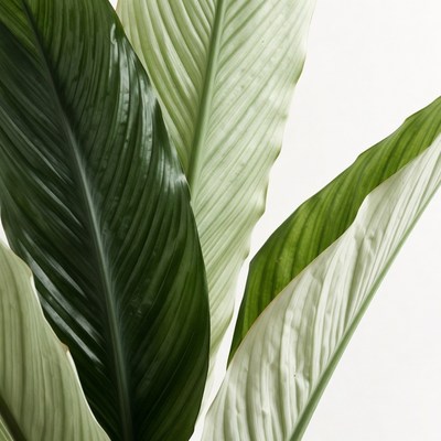 Green Calathea Leaves on White Background