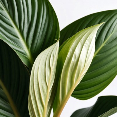 Closeup of variegated prayer plant leaves