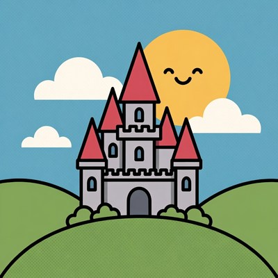 Cartoon Castle on Green Hills