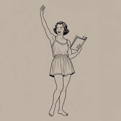 Vintage woman holding book raised arm