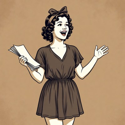 Vintage girl holding papers illustration