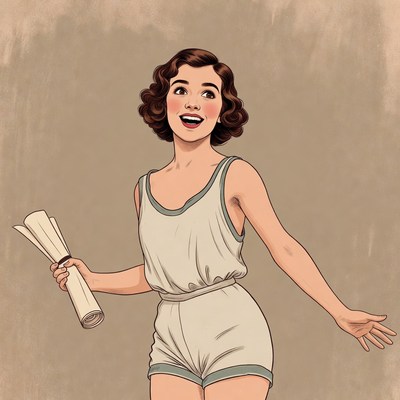 Vintage woman holding rolled paper