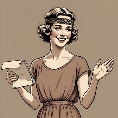 1920s Woman Holding Blank Paper