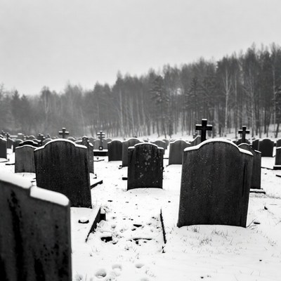 Snowy Cemetery with Gravestones