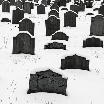 Snowy Cemetery Gravestones