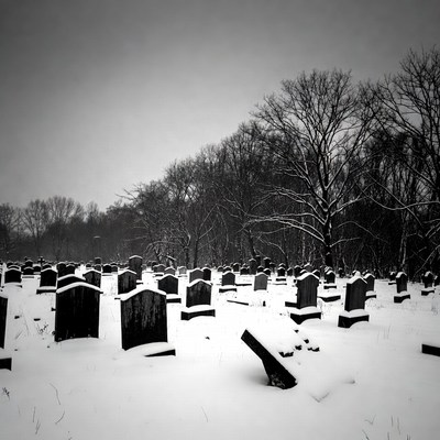 Snowy Cemetery with Gravestones