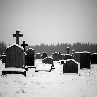 Snowy Cemetery with Crosses