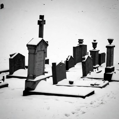 Snowy Cemetery with Gravestones