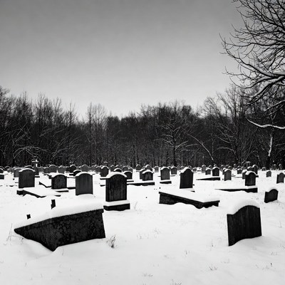 Snowy Cemetery with Gravestones