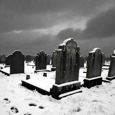 Snowy Cemetery with Gravestones