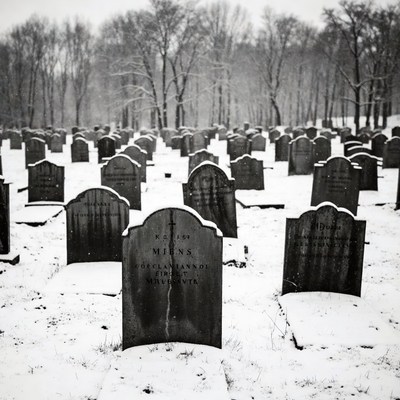 Snowy Cemetery with Gravestones