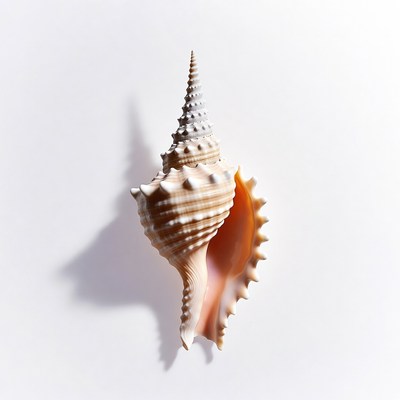 White conch seashell on white background