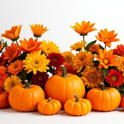 Orange Pumpkins and Chrysanthemums Arrangement