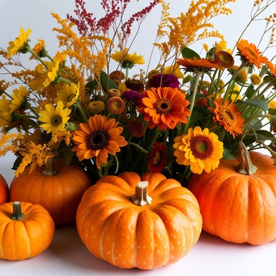 Autumn Pumpkins and Flowers Bouquet