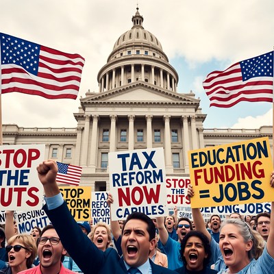 Crowd protesting education funding cuts