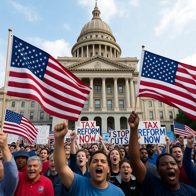 Crowd protesting tax cuts at capitol