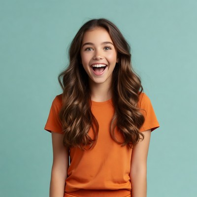 Smiling girl with long brown hair