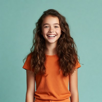 Smiling girl with curly hair