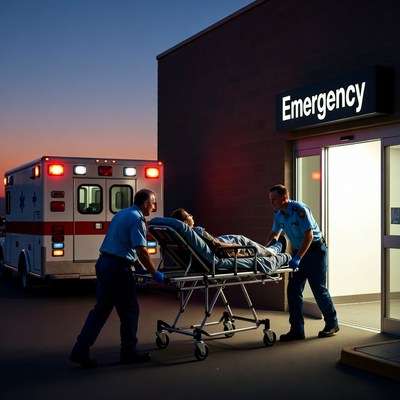 Paramedics Wheeling Patient into Emergency