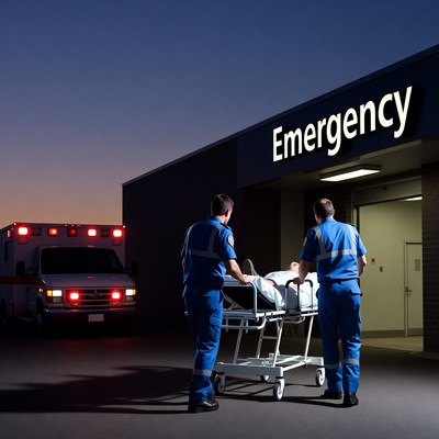 Paramedics Wheeling Patient into Emergency