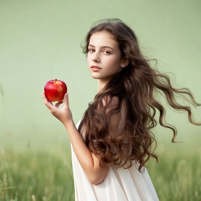 Girl holding red apple