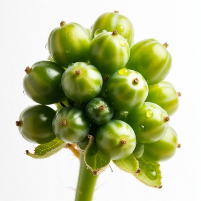 Green Coffee Cherries on Stem