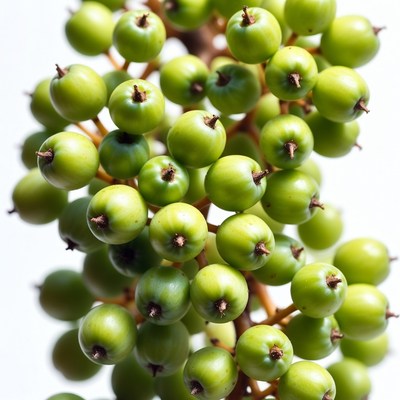 Green berries on cluster stem