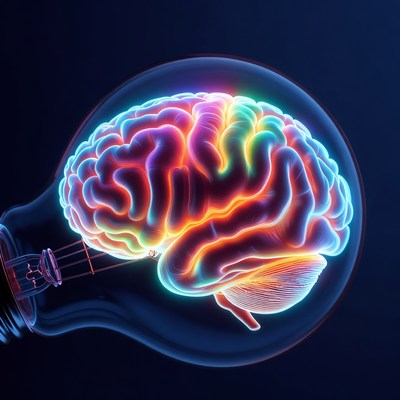 Glowing Brain Light Bulb