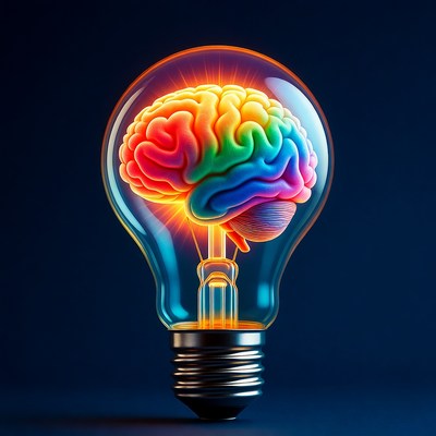 Colorful Brain Inside Lightbulb