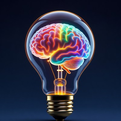 Colorful Brain Inside Lightbulb